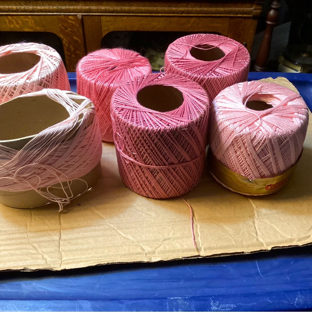 SIX PINK J.P. COATS COLORED THREAD